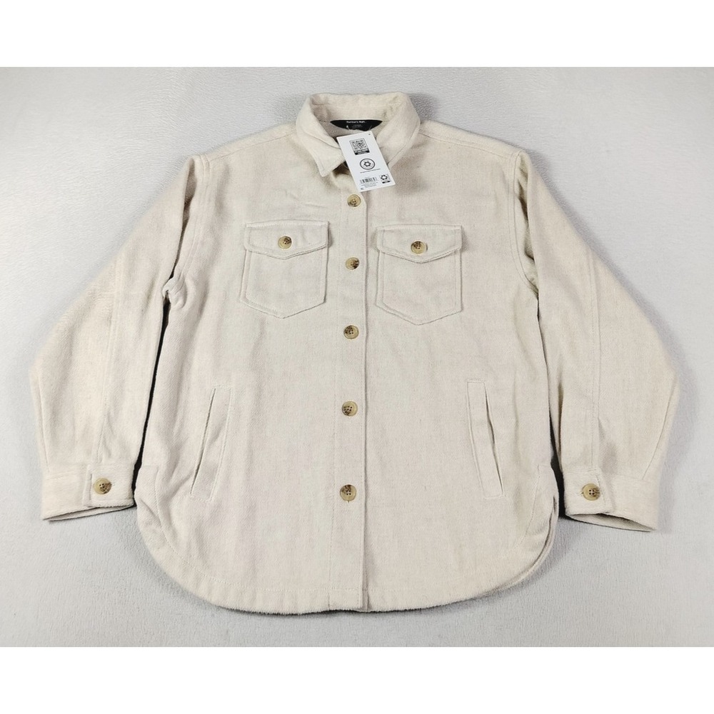Member's Mark Shacket Womens Small‎ White Cream Flannel Button Front Relaxed